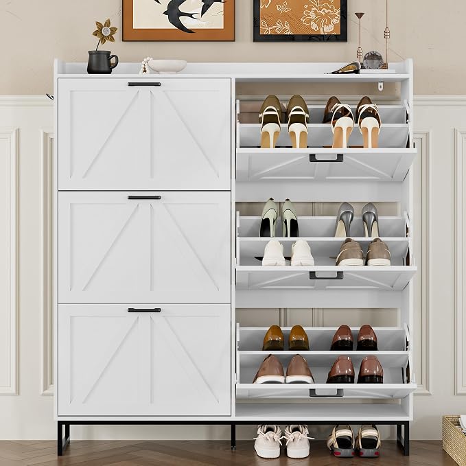 BORNOON Shoe Cabinet with 6 Flip Drawers Narrow Shoe Storage Cabinet Organizer - Image 5