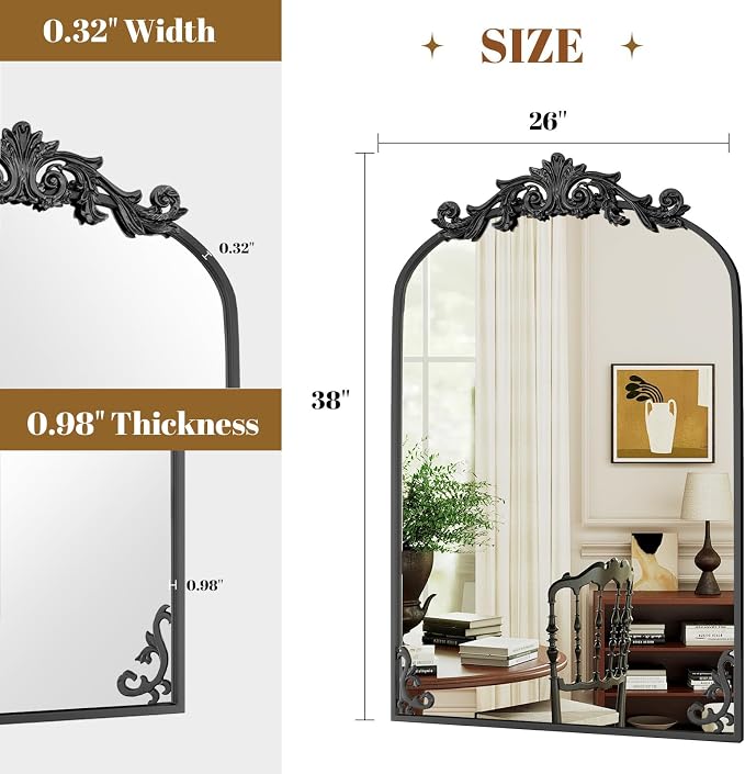 VooBang 26x38 inch Vintage Arched Bathroom Mirror - Image 5