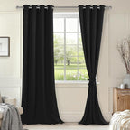 Blackout Curtains for Bedroom, 52 x 102 Inches Long Black, 2 Panels | Thermal by Hiasan