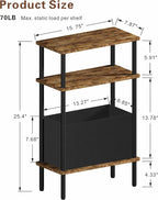 Narrow Side Table with Fabric Basket, Slim Nightstand with 3-Tier Storage Shelf - Image 3