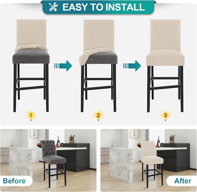 Turquoize 100% Waterproof Bar Stool Cover Stretch Washable Barstool Seat Covers - Image 6