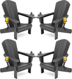 SERWALL Foldable Adirondack Chair Set of 4, HDPE Adirondack Chair by SERWALL