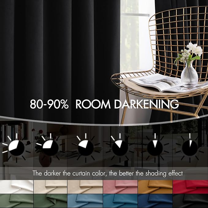 MIULEE Velvet Curtains 50W x 90L 2 Panels Black Blackout Curtains | Luxury - Image 4