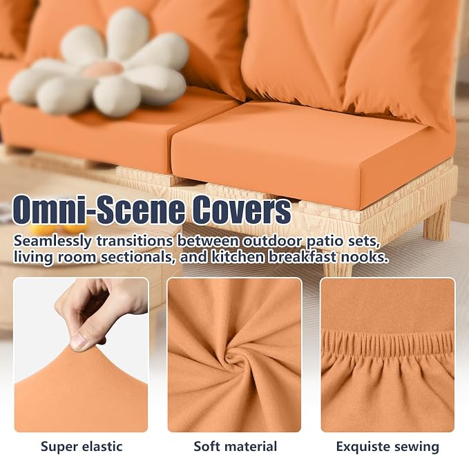 8Pcs Outdoor Cushion Covers, Stretch Patio Furniture Couch Chair Slipcovers | - Image 6