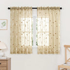 MIULEE Beige Sheer Curtains 2 Panels Embroidered Leaf Patterned, W52 x L54 | by MIULEE