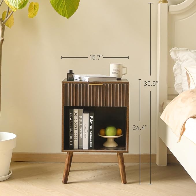 Fultyle Mid Century Modern Nightstand, Wood Bedside Table - Image 2
