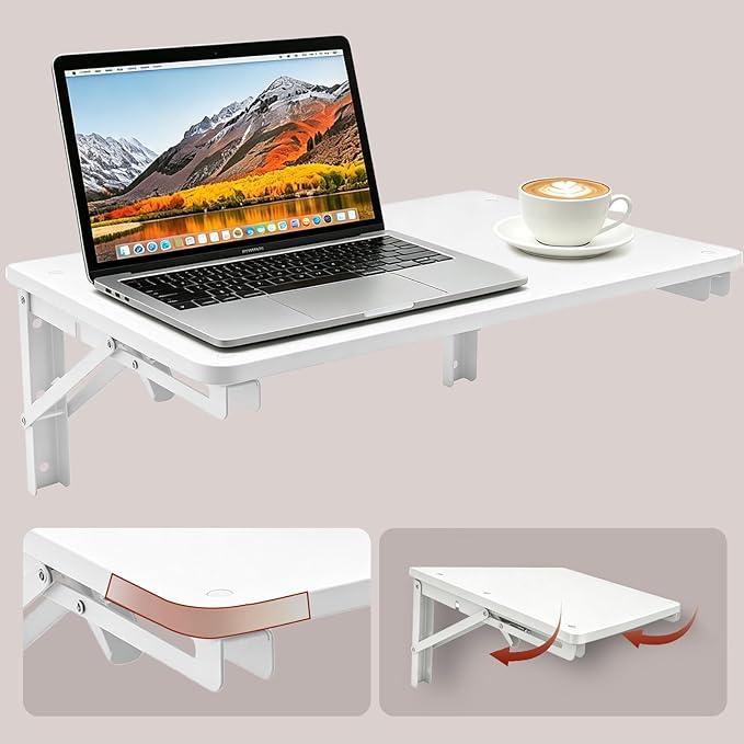 Folding Shelf Wall Mounted for Small Space, Home Office Floating Fold Down Desk - Image 7