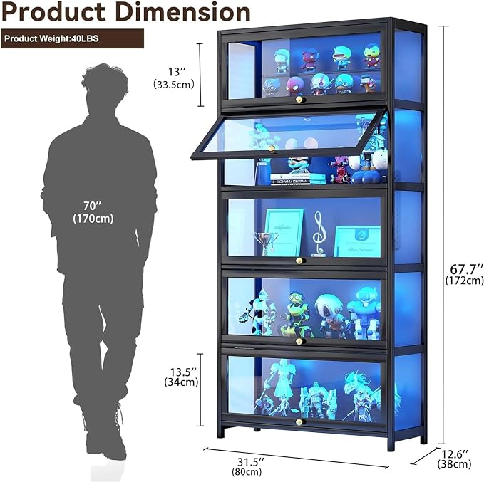 Display Cabinet with Acrylic Glass Doors 67.7'' Tall Curio Cabinet - Image 2