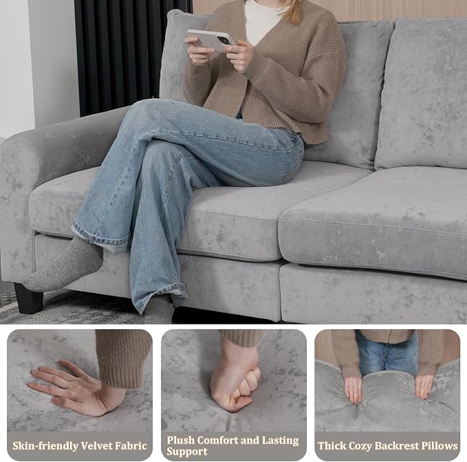 EASE MOOSE 70.6" Velvet Loveseat Sofa, Soft Deep Seat Couches - Image 7