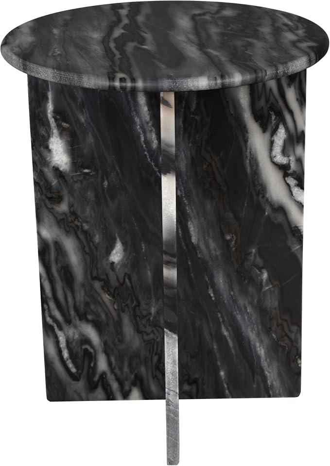 JONATHAN Y Javier Solid Black/Gray Marble End Table, 17.75" Round Modern Accent - Image 6
