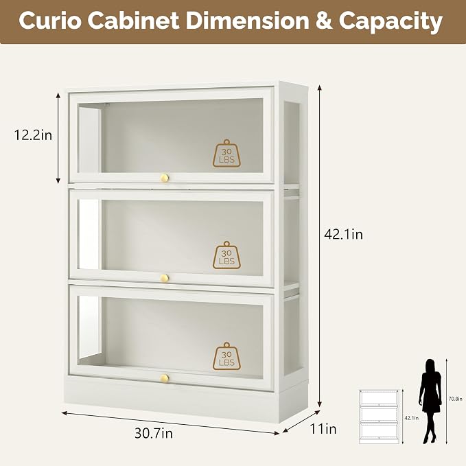 Display Cabinet with Acrylic Glass Doors, 3-Tiers Curio Cabinet with LED - Image 2