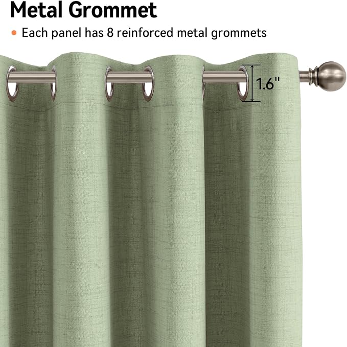 100% Blackout Linen Textured Curtains 80 Inch Long, Sage Green | 100% Blackout - Image 6