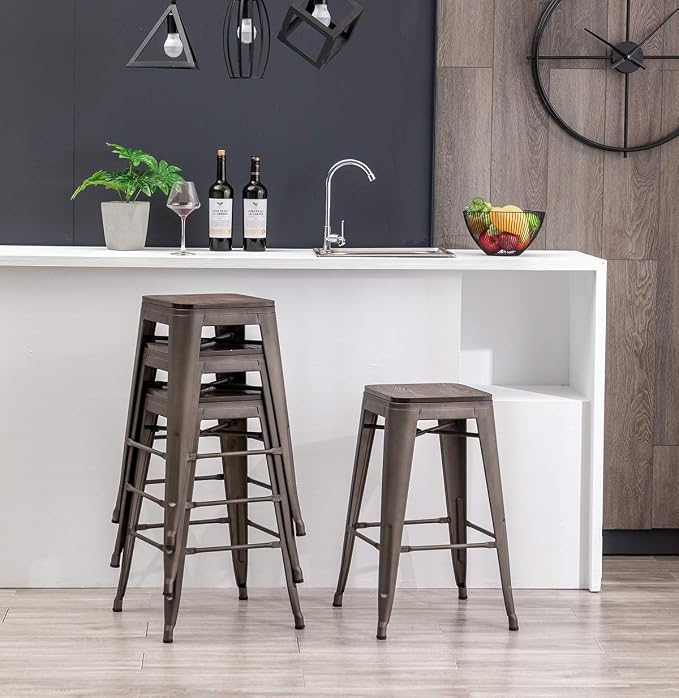 HAOBO Home 26" Backless Metal Counter Stool Height Barstools - Image 6