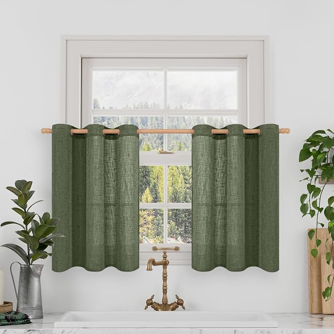 Small Linen Curtains 30 Inch Length, Semi Sheer Short Window Curtains Light by LAMIT