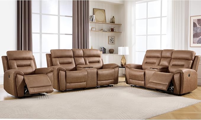 ANJ 3-Piece Faux Leather Power Recliner Sofa Set by ANJ