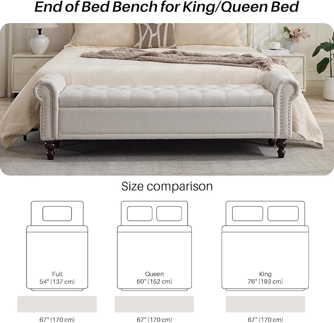 SOFTHION Storage Bench for Bedroom, Upholstered Linen Storage Ottoman - Image 5