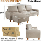 EASE MOOSE Large Seat Faux Leather L Shaped Sofa, Waterproof and - Image 2