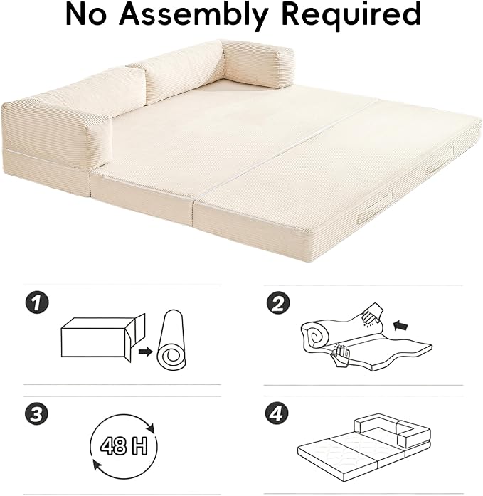 5-in-1 Convertible Sofa Bed, Corduroy Futon Couch Sleeper - Image 6