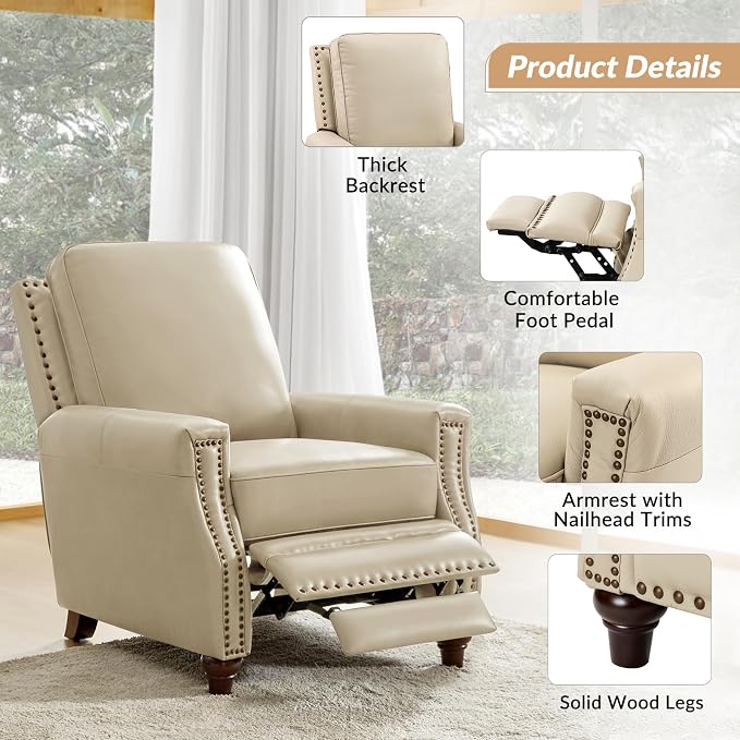 HULALA HOME Genuine Leather Manual Recliner Chairs Set of 2 - Image 5