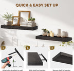 24x8x1.6 inch Floating Shelves Set of 2 – Solid Wood Rustic Black Wall Mounted - Image 5