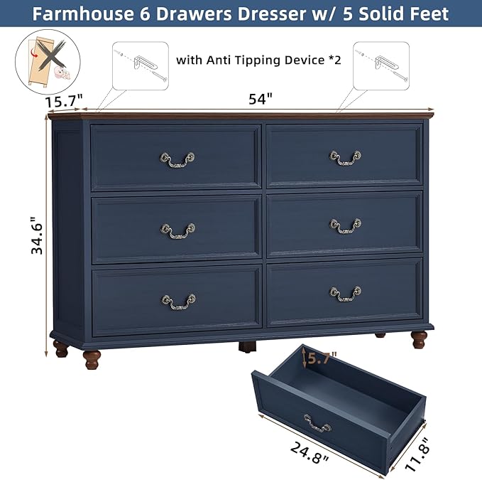 Joaxswe Farmhouse 6 Drawers Dresser - Image 2