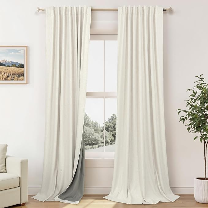 Pitalk 36 x 96 Inch Curtains Linen Blackout Black Out Soundproof Cream Ivory by Pitalk