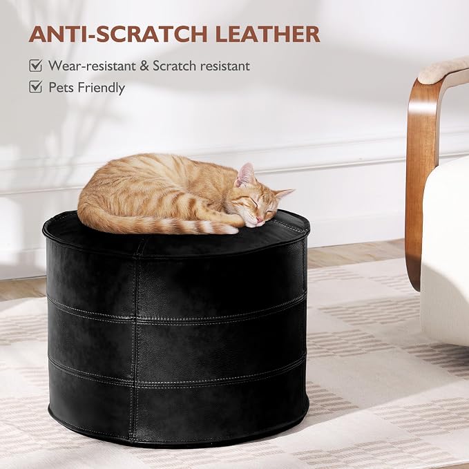 Leather Ottoman, Handmade Stuffed Square Ottoman, Genuine Leather Pouf - Image 4
