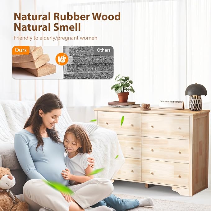 VINGLI 6 Drawer Dresser with Unfinished Solid Wood - Image 4