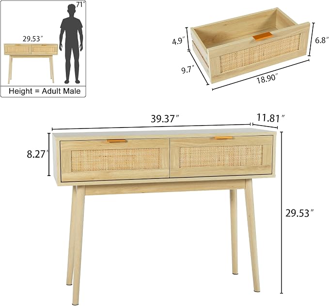 HOPUBUY Console Table Rattan Desk - Image 3