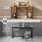 Sweetcrispy Computer Desk with Drawers, 55 Inch Home Office Bedroom Table with - Image 7