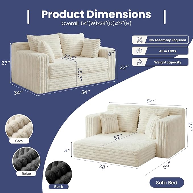 3-in-1 Convertible Sofa Bed: Boneless Loveseat Sleeper & Folding Couch Bed - Image 2