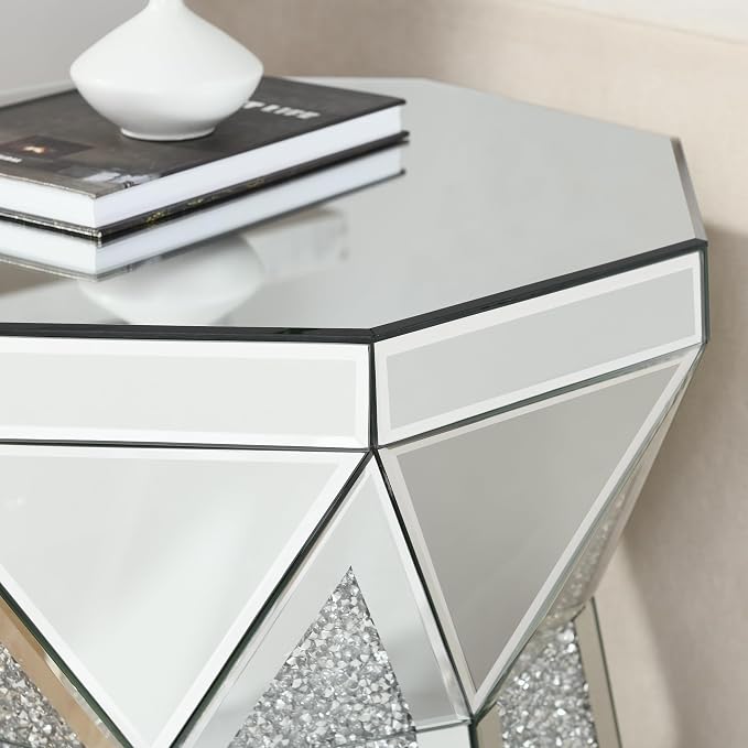Drum End Table with Mirror Crystal, Modern Design Luxury Furniture, 20 inch - Image 7