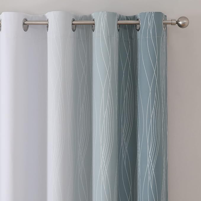 Stone Blue and Greyish White Blackout Curtains Living Room 102 Inches Long | - Image 4