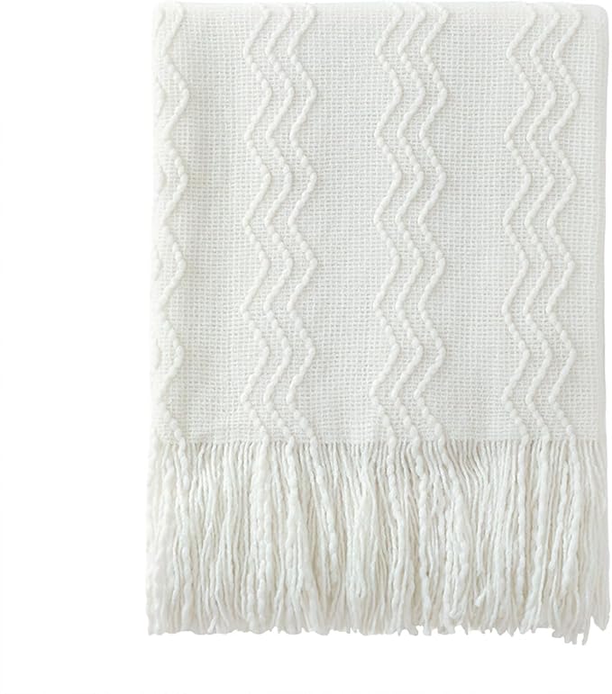 BOURINA Off White Throw Blanket 50x60 Inches Throw Textured Solid Soft Sofa by BOURINA