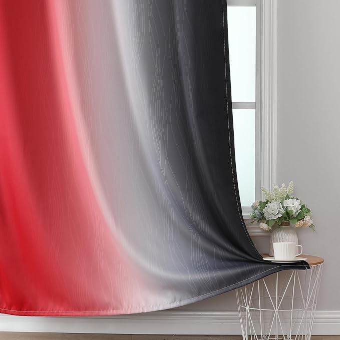 Red and Black Ombre Blackout Bedroom Curtains 96 Inch Long | Room Darkening - Image 6