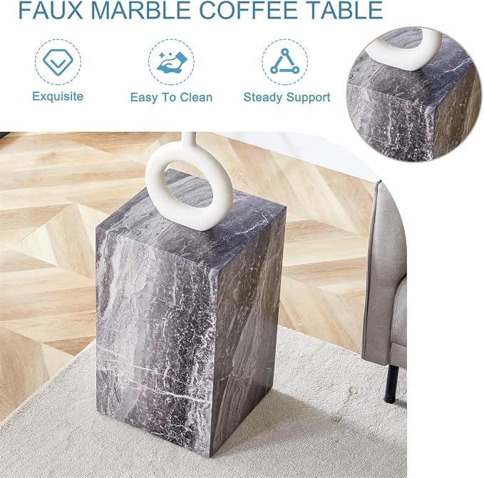 End Table Living Room Table, Faux Marble Sofa Couch Side Table, Bedside - Image 5
