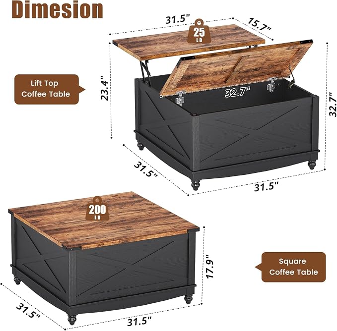 ALLSTAND 31.5" Lift Top Coffee Table - Image 2