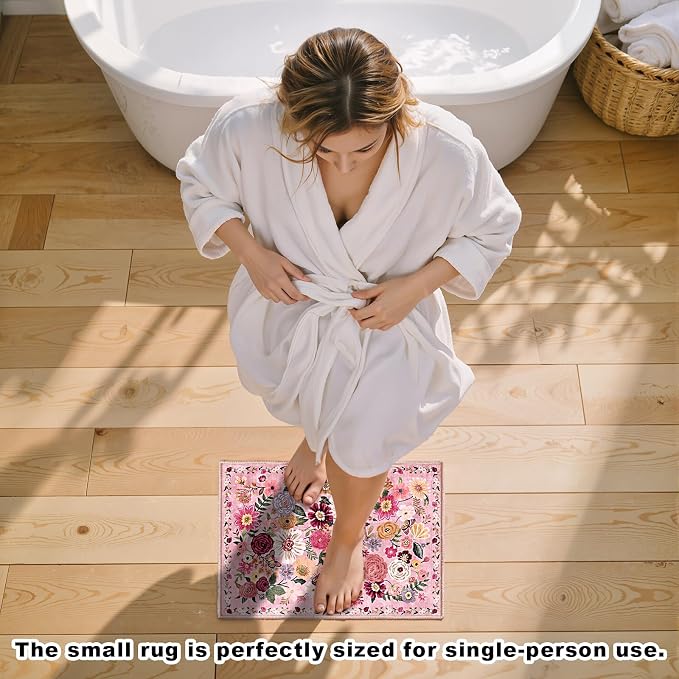Pink Floral Entry Door Mat 24x17 inch - Image 2