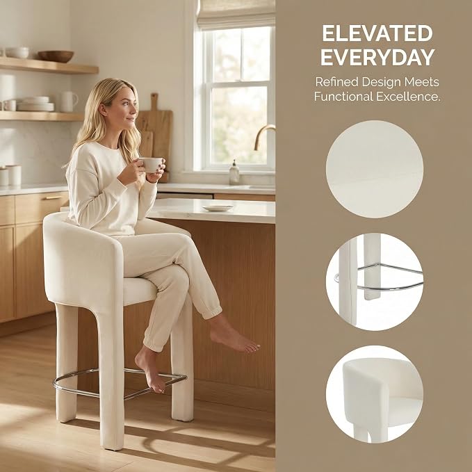 HNY Modern Counter Height Bar Stools Set of 4, 26”H Barrel Counter Stools - Image 3
