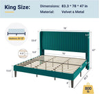 Allewie King Size Bed Frame/Velvet Upholstered Platform Bed/Vertical Channel - Image 2