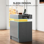 LIKIMIO Night Stand with Charging Station, Modern Grey Nightstand with LED - Image 3