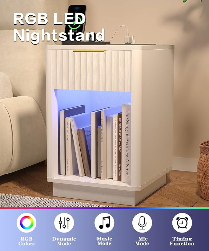 Akxomel Fluted Nightstand, Wooden Night Stand - Image 4
