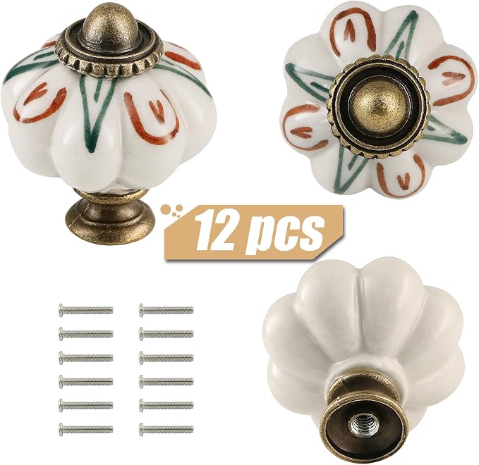 Ivory Pumpkin Knobs 12 Pack Ceramic Cabinet Knobs Vintage Drawer Pulls - Image 2