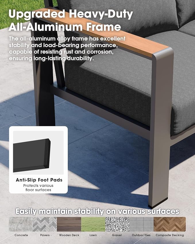 Aluminum Outdoor Patio Furniture Set 6 Seats, Outdoor Sectional Corner Sofa Set - Image 4