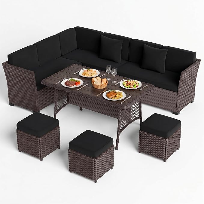 LOUVIXA 7 Pieces Patio Furniture Set, Outdoor Patio Furniture, Wicker - Image 9