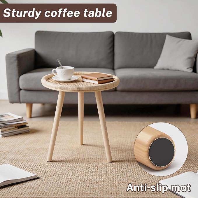 Small Rattan Side Table, Round Side Table - Image 4