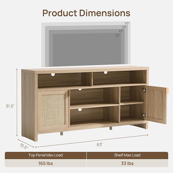 SICOTAS 63" Rattan TV Stand for TVs up to 65" - Image 2