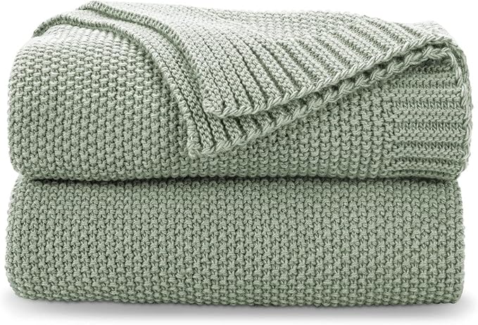 CozeCube Sage Green Seed Stitch Throw Blanket 60"x80", Farmhouse Decor | Blanket by CozeCube