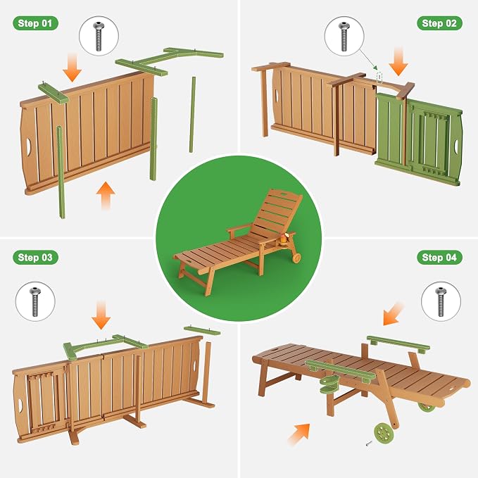 Outdoor Lounge Chair with 5-Position Adjustable, Outside Lounge Chair with Cup - Image 8