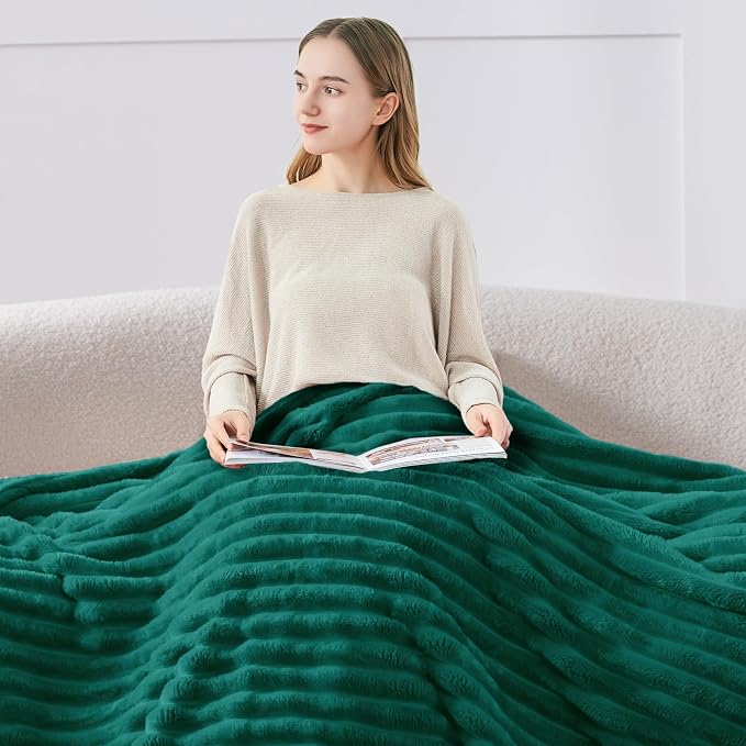 BEDELITE Ribbed Twin Blanket for Couch & Bed, Emerald Green, Warm Yet - Image 3